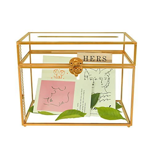 Gold Glass Card Box Wedding - Card Holder Wedding Box Gold Glass Wedding Envelope Box Rectangle Shape with Slot and Foot Perfect for Wedding Reception, Party Ceremony Centerpiece