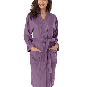 SIORO Terry Cloth Robe for Women Kimono Long Cotton Bathrobe for Spa Shower Hot Tub Hotel, Soft Absorbent Fuzzy Towel Robe bata de baño with Pockets, Plum Medium