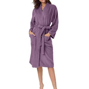 SIORO Terry Cloth Robe for Women Kimono Long Cotton Bathrobe for Spa Shower Hot Tub Hotel, Soft Absorbent Fuzzy Towel Robe bata de baño with Pockets, Plum Medium