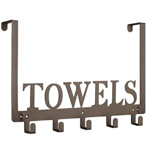 towel hooks for bathroom over the door hooks wall mount towel rack towel holder for bathroom, heavy duty robe hooks towel hanger for wall metal sandblasted organizer for towel clothes bag robe(coffee)