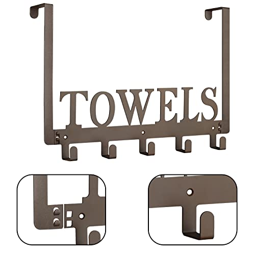 Towel Hooks for Bathroom Over the Door Hooks Wall Mount Towel Rack Towel Holder for Bathroom, Heavy Duty Robe Hooks Towel Hanger for Wall Metal Sandblasted Organizer for Towel Clothes Bag Robe(Coffee)