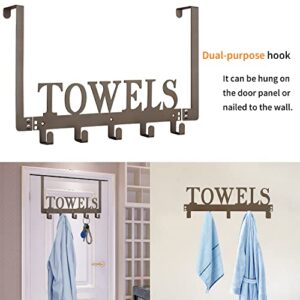 Towel Hooks for Bathroom Over the Door Hooks Wall Mount Towel Rack Towel Holder for Bathroom, Heavy Duty Robe Hooks Towel Hanger for Wall Metal Sandblasted Organizer for Towel Clothes Bag Robe(Coffee)