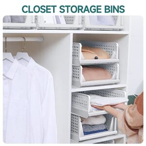 Runskkert 4 Pack Stackable Storage Bins, Plastic Storage Drawers for Clothes, Stackable Storage Drawers Closet Shelf Organizer, Closet Organizers and Storage (White, 4L)