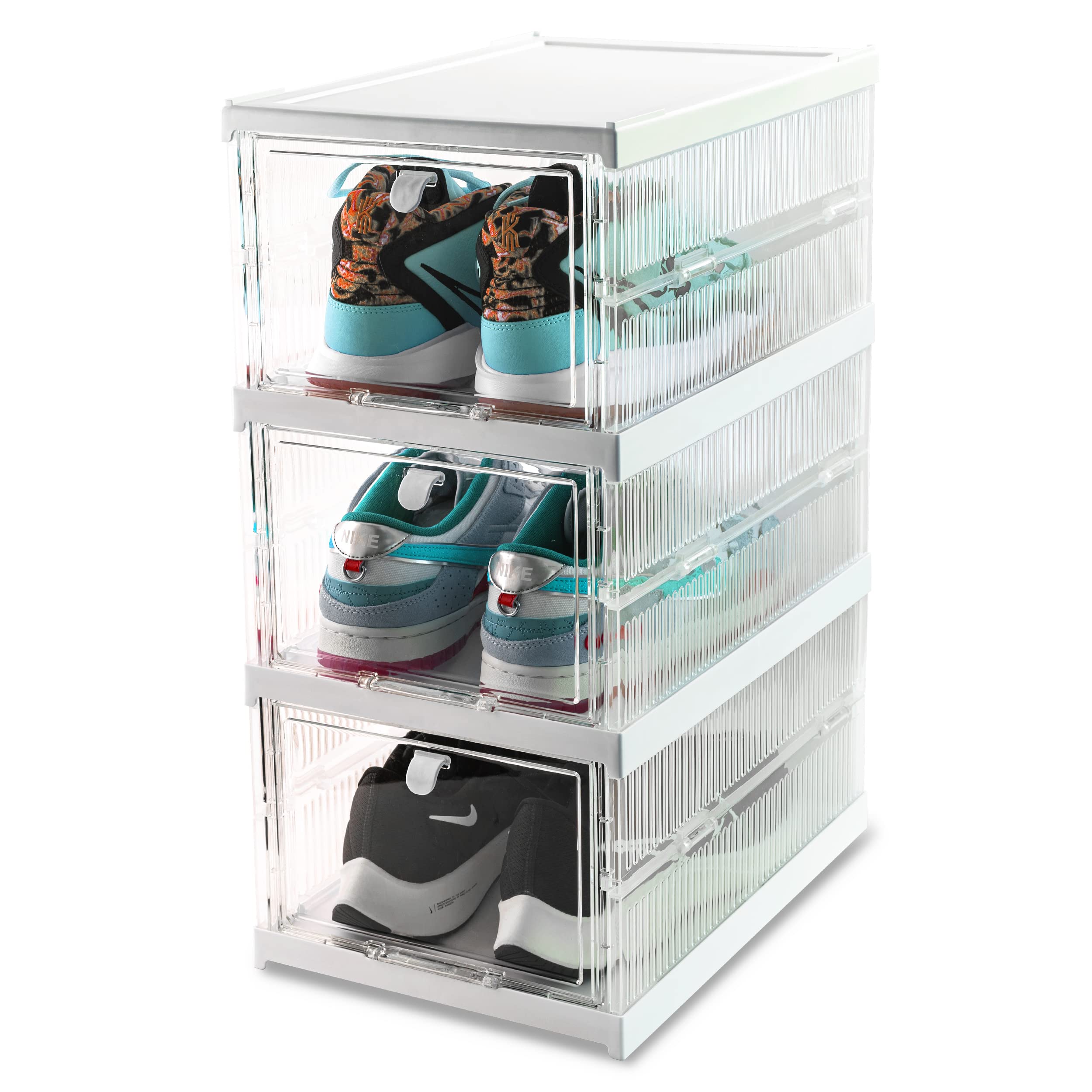 Shoe Storage Box Shoe Box,Drop Front Shoe Organizer and Containers for Sneaker Storage Display,Plastic Stackable with Clear Door, Easy and Fast to Assemble with Large Size(3 Pack)