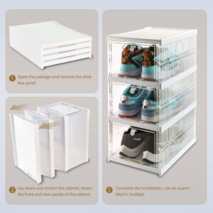 Shoe Storage Box Shoe Box,Drop Front Shoe Organizer and Containers for Sneaker Storage Display,Plastic Stackable with Clear Door, Easy and Fast to Assemble with Large Size(3 Pack)