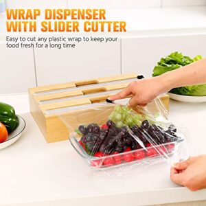 2 in 1 Foil and Plastic Wrap Organizer, Bamboo Packaging Dispenser with Cutter for Kitchen Foil, Plastic Wrap Organizer, Compatible with 12" Rolls