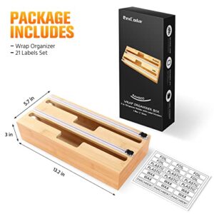 2 in 1 Foil and Plastic Wrap Organizer, Bamboo Packaging Dispenser with Cutter for Kitchen Foil, Plastic Wrap Organizer, Compatible with 12" Rolls