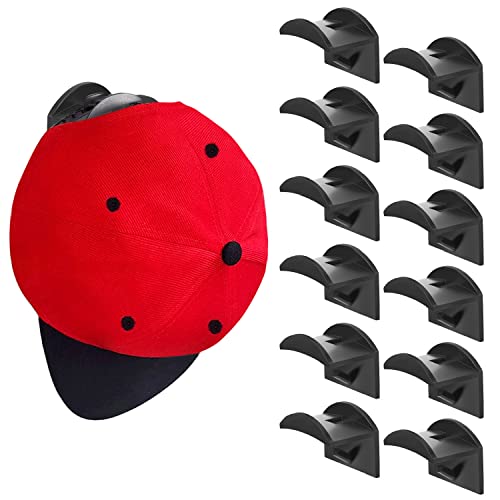 BESARME 12 Pack Hat Hooks for Wall, Strong Hold Hat Hangers, Hat Racks for Baseball Caps, No Drilling, Adhesive Hat Holder Organizer for Door, Closet, Stocking Stuffers Christmas Gift for Men (Black)