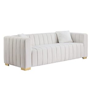 familymill 87'' modern premium velvet 3-seater sofa couch with metal base legs and 2 pillows for living room/bedroom, ivory white