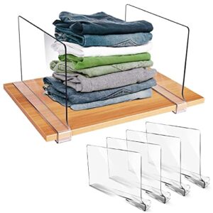kingdalux 4pack acrylic shelf dividers for closets organization, clear shelve divider for purses organizer and clothes storage separators shelves, for bedroom,kitchen, cabinets, bathroom, office