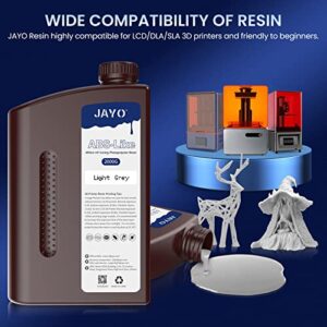 JAYO ABS-Like 3D Printer Resin, Drillable 405nm Rapid UV-Curing Photopolymer Resin with High Hardness and Toughness, Low Odor and Low Shrinkage Suitable for 2K 4K 6K 8K LCD 3D Printers, 2KG Gray