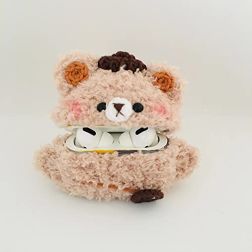 EJOSHELL Cute Cartoon Handmade Knit Brown Bear Animal Plush Case Compatible with Airpods Pro Girly Headphone Cover for Girls Boys