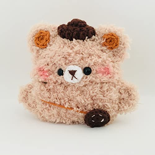 EJOSHELL Cute Cartoon Handmade Knit Brown Bear Animal Plush Case Compatible with Airpods Pro Girly Headphone Cover for Girls Boys