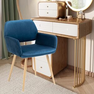 Henf Fabric Dining Chairs, Mid-Century Side Chairs with Solid Painting Steel Leg for Dining Room, Makeup Desk Chair Soft Chair for Bedroom, Upholstered Vanity Chair for Women Girls (Fabric, Blue)