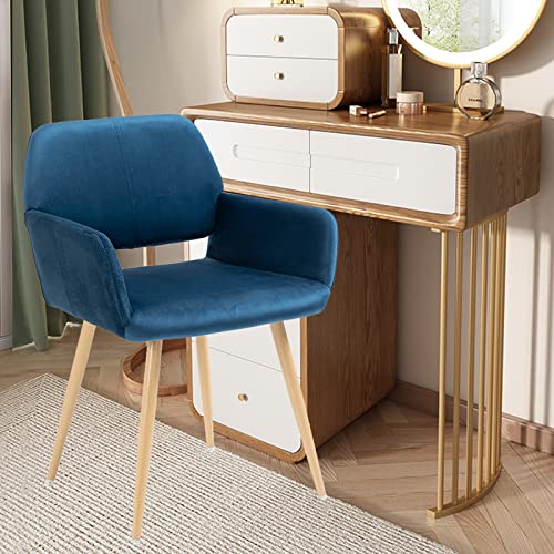 Henf Fabric Dining Chairs, Mid-Century Side Chairs with Solid Painting Steel Leg for Dining Room, Makeup Desk Chair Soft Chair for Bedroom, Upholstered Vanity Chair for Women Girls (Fabric, Blue)