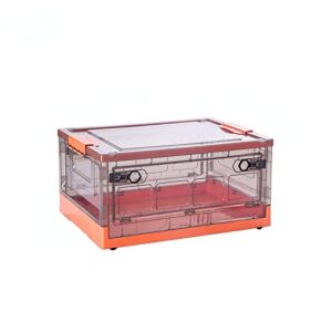 NA Research on Folding Book Storage Box Sorting Box Storage Box Pulley Large50L48.5cm*35cm*24cm Orange[Translucent]