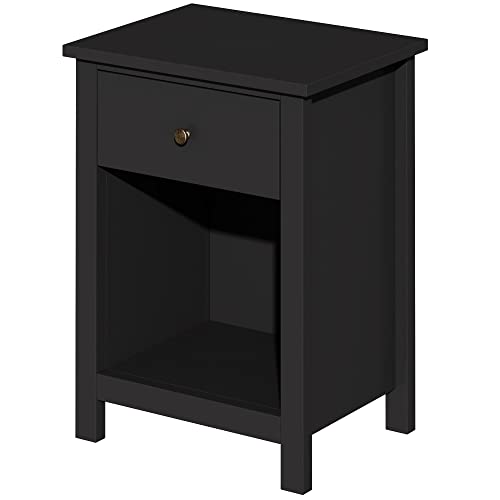 ChooChoo Nightstand Bedroom, Bedside Table with Drawer and Storage Cabinet, Black