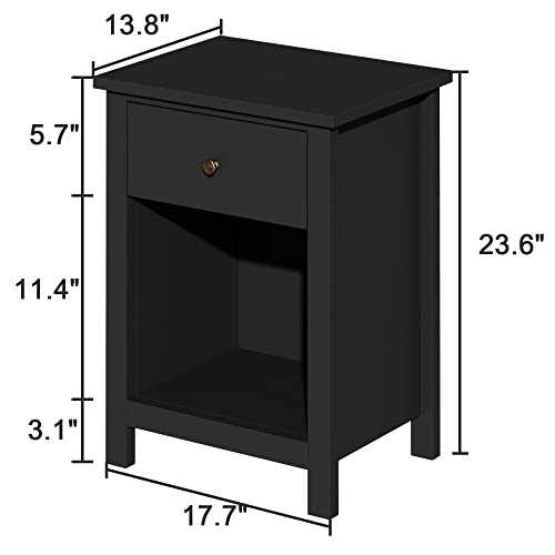 ChooChoo Nightstand Bedroom, Bedside Table with Drawer and Storage Cabinet, Black