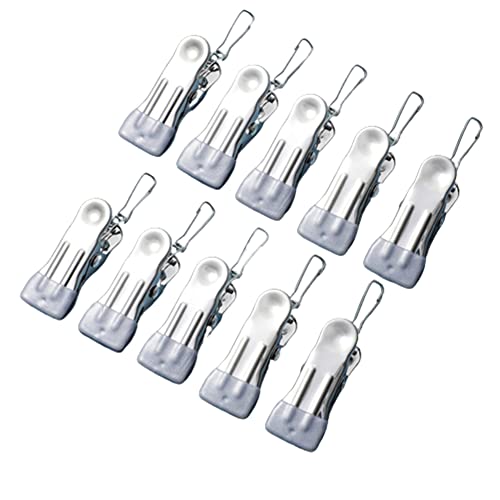 10 Pack Stainless Steel Clothespins Heavy Duty Towel Clamps Utility Clips for Clothes,Socks,Food Package,Chips Bag,Grey