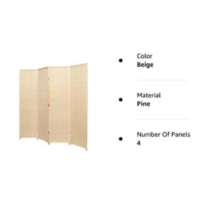 OGCAU Room Divider Screen, 6FT Room Separators Divider Wall, Privacy Room Sivider, Folding Screen Room Divider for Room Separation, Bamboo Room Screen Divider Freestanding (Natural, 4-Panel)