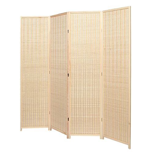 OGCAU Room Divider Screen, 6FT Room Separators Divider Wall, Privacy Room Sivider, Folding Screen Room Divider for Room Separation, Bamboo Room Screen Divider Freestanding (Natural, 4-Panel)