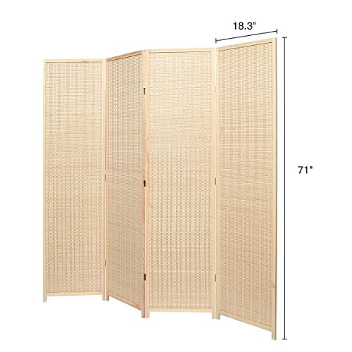 OGCAU Room Divider Screen, 6FT Room Separators Divider Wall, Privacy Room Sivider, Folding Screen Room Divider for Room Separation, Bamboo Room Screen Divider Freestanding (Natural, 4-Panel)