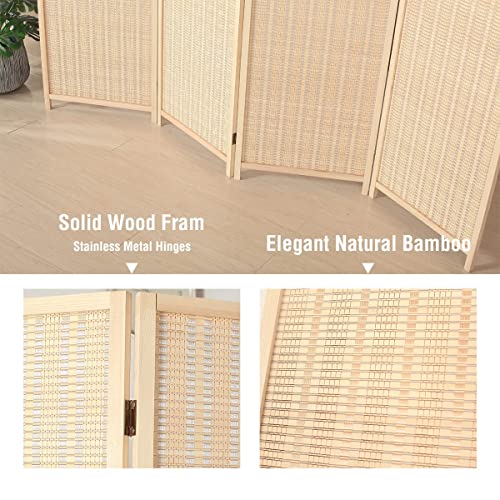 OGCAU Room Divider Screen, 6FT Room Separators Divider Wall, Privacy Room Sivider, Folding Screen Room Divider for Room Separation, Bamboo Room Screen Divider Freestanding (Natural, 4-Panel)