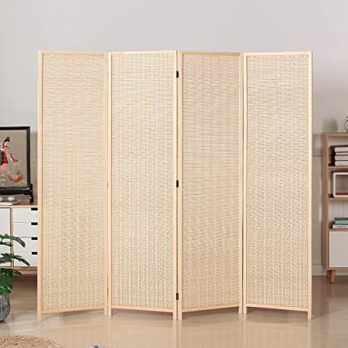 OGCAU Room Divider Screen, 6FT Room Separators Divider Wall, Privacy Room Sivider, Folding Screen Room Divider for Room Separation, Bamboo Room Screen Divider Freestanding (Natural, 4-Panel)