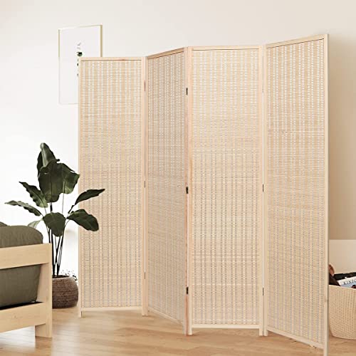 OGCAU Room Divider Screen, 6FT Room Separators Divider Wall, Privacy Room Sivider, Folding Screen Room Divider for Room Separation, Bamboo Room Screen Divider Freestanding (Natural, 4-Panel)