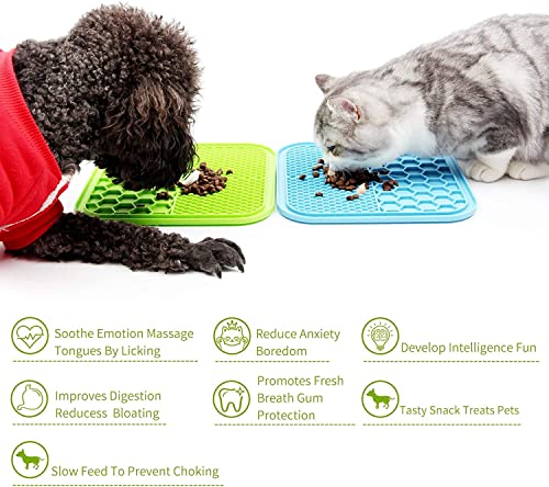 Ulmpp Dog Lick Mat with Suction Cups Dog Slow Feeders Dog Licking Mat Pet Mat Anxiety Relief Dog Cat Lick Training Licking Mat for Food, Yogurt, Peanut Butter Set of 2(Blue & Green)…