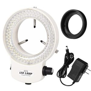 annhua microscope led ring light with dimmer control, 144 led microscope lamp source illuminator adjustable for stereo microscope, camera and mini lathe - white