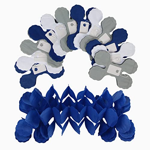 Navy-Blue White-Silver Party-Decorations Streamers Garland - 12pcs Royal Graduation 2022 4-Leaf Clover Paper Streamer Men Boy Birthday Wedding Bridal Shower Flower Banners Fathers Day Decor Ouruola