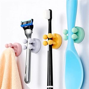 WWMMJA 5 Pcs Silicone Tooth Brush Holder Multi-Function Hooks Stick on Door Wall, Waterproof and Oilproof Self Adhesive Single Toothbrush Hook for Hanging Bathroom Kitchen Living Room Office (White)