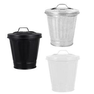 nuobesty 3pcs mini desktop wastebasket with lid garbage trash can metal rubbish bin with lid office countertop trash can mini planter pail for garden plants