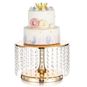 inweder tall wedding cake stand - 12" small metal cake stand with chandelier crystal, gold mini cake pedestal stand cake plate, cake stands for dessert table, wedding, party, event, home decor