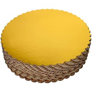 cherry 25-pack 10 inch sturdy round cake boards, gold cardboard cake circles plate scalloped base,pack of 25 (gold)