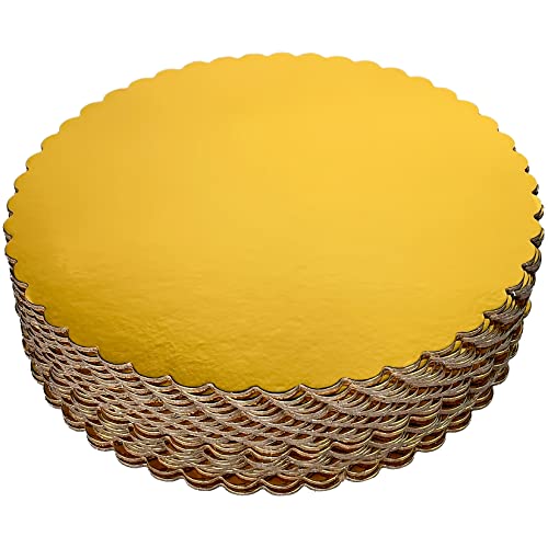 CHERRY 25-Pack 10 inch Sturdy Round Cake Boards, Gold Cardboard Cake Circles plate Scalloped Base,Pack of 25 (Gold)