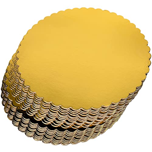 CHERRY 25-Pack 10 inch Sturdy Round Cake Boards, Gold Cardboard Cake Circles plate Scalloped Base,Pack of 25 (Gold)