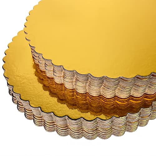 CHERRY 25-Pack 10 inch Sturdy Round Cake Boards, Gold Cardboard Cake Circles plate Scalloped Base,Pack of 25 (Gold)