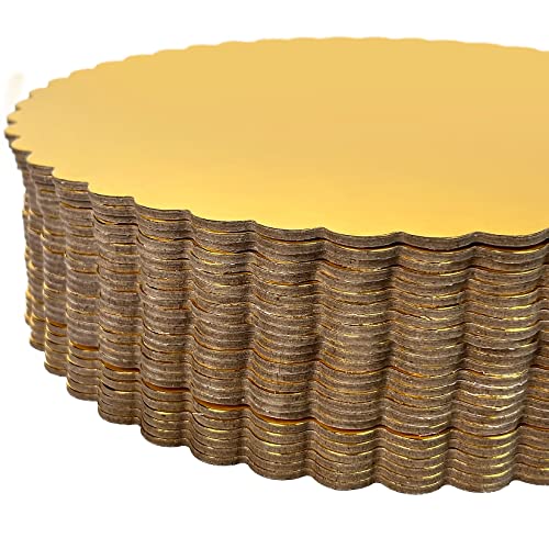 CHERRY 25-Pack 10 inch Sturdy Round Cake Boards, Gold Cardboard Cake Circles plate Scalloped Base,Pack of 25 (Gold)