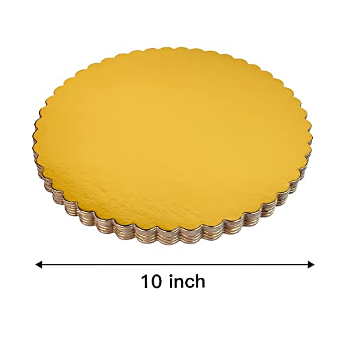 CHERRY 25-Pack 10 inch Sturdy Round Cake Boards, Gold Cardboard Cake Circles plate Scalloped Base,Pack of 25 (Gold)