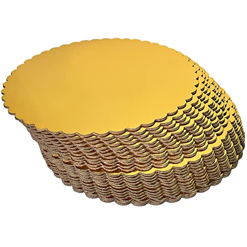 CHERRY 25-Pack 10 inch Sturdy Round Cake Boards, Gold Cardboard Cake Circles plate Scalloped Base,Pack of 25 (Gold)