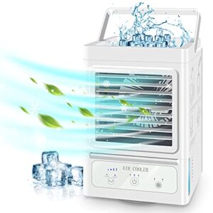 portable air conditioner with 3 wind speeds, 60°&120°auto oscillation evaporative portable air conditioner fan, quite personal air cooler humidifier for home office outdoor