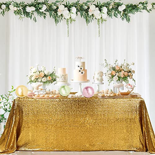 CEMIALLY Gold Sequin Tablecloth for Parties Decoration,50"x50" Rectangle Cover Overlay Sparkle Glitter Shimmer Small Table Cloth for Wedding Birthday Baby Shower Bridal Banquet Dessert Reception Table