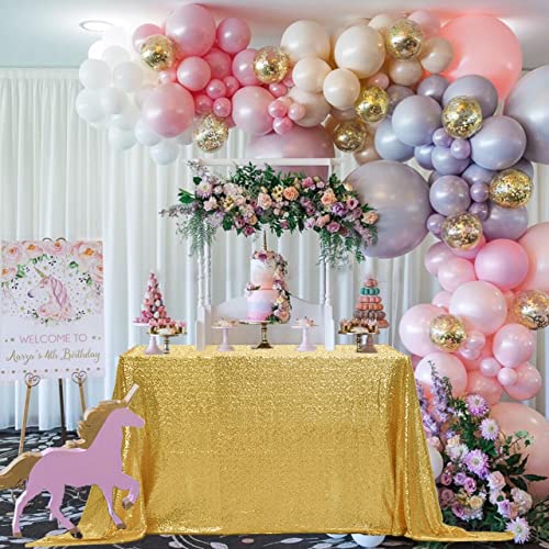 CEMIALLY Gold Sequin Tablecloth for Parties Decoration,50"x50" Rectangle Cover Overlay Sparkle Glitter Shimmer Small Table Cloth for Wedding Birthday Baby Shower Bridal Banquet Dessert Reception Table