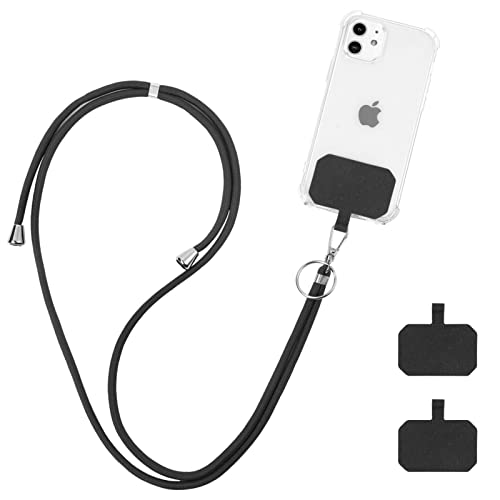 Cell Phone Lanyard, Adjustable Universal Crossbody Lanyard, Compatible with Every Mobile Phone, for Neck Strap Crossbody Strap Wrist Strap, with Keychain and 2 Patch, Black (L2US-3097699)