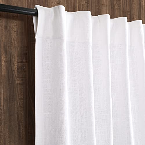 HOMIDATE Set of 2 Livingroom White Cotton Curtains - 50x108 Inch in Tab Top Style - Ideal and Elegant Style for Everyday Use, Bathroom, Window, and Room Décor