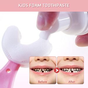 Foam Toothpaste Kids, Children Whitening Toothpaste with Low Fluoride & Natural Formula to Reduce Plaque, Toddler Foaming Toothpaste for U Shaped Toothbrush for Kids Ages 3 and Up (Strawberry&Orange)