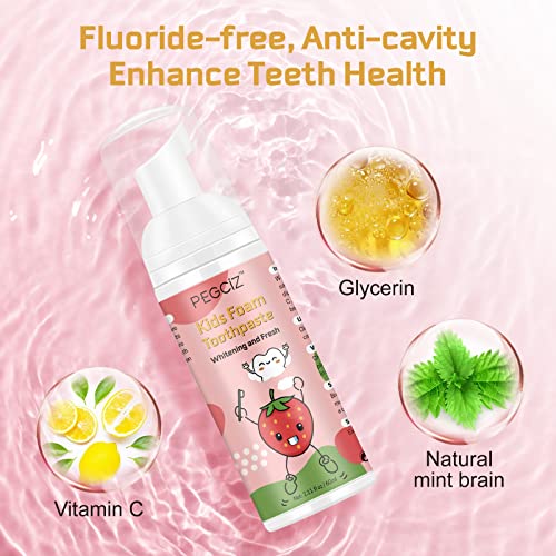 Foam Toothpaste Kids, Children Whitening Toothpaste with Low Fluoride & Natural Formula to Reduce Plaque, Toddler Foaming Toothpaste for U Shaped Toothbrush for Kids Ages 3 and Up (Strawberry&Orange)