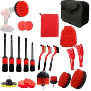 22 pcs car cleaning tools kit, car detailing brush set, auto detailing drill brush set, car detailing kit with carry bag for cleaning automobile interior, exterior, wheels, dashboard, leather, wiper